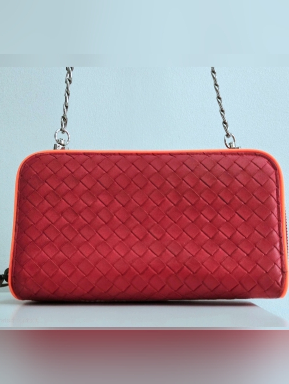 Authentic BOTTEGA VENETA Intrecciato Weaved Leather Wallet WOC Crossbody Clutch
